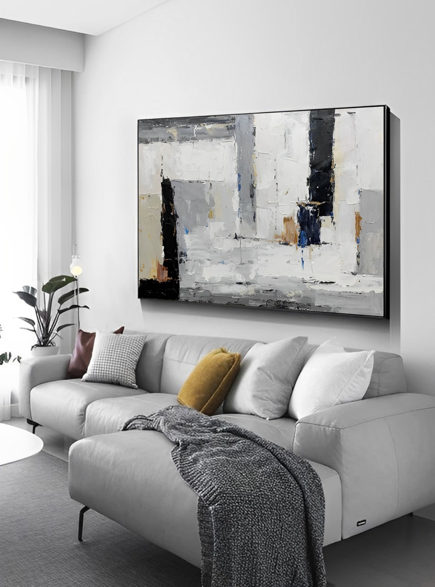 Mona - White, Black and Grey Wall Art Oil Painting on Canvas