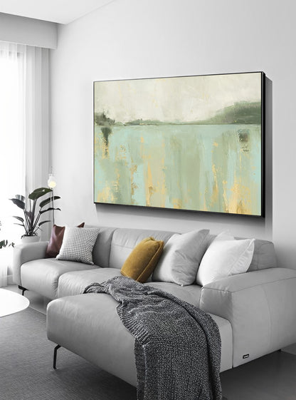 Brume - Large Green Landscape Painting on Canvas