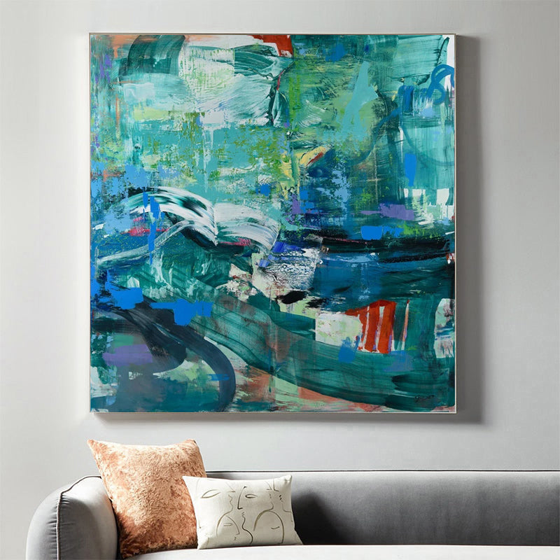 abstract painting blue green, modern green abstract painting for sale, Noho Art Gallery