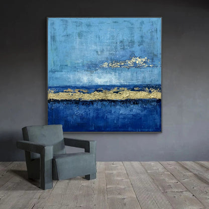 Blue and Gold Abstract Painting, navy blue and gold painting, Noho Art Gallery