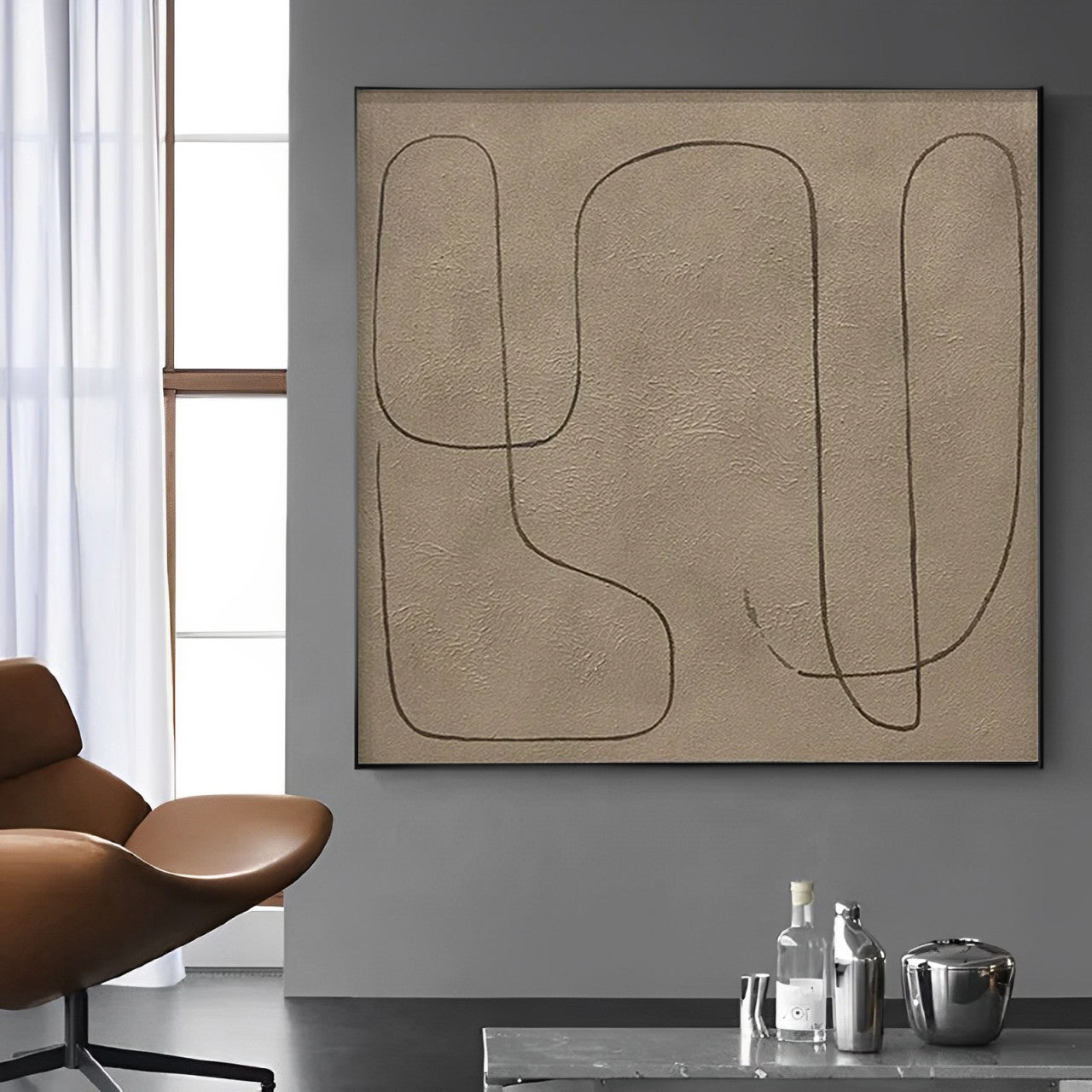 painting lines on canvas, brown abstract art for sale, Noho Art Gallery