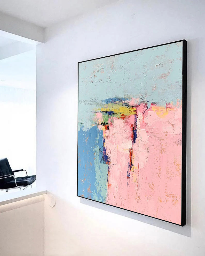  pink and blue painting , bright abstract colorful paint, Noho Art Gallery