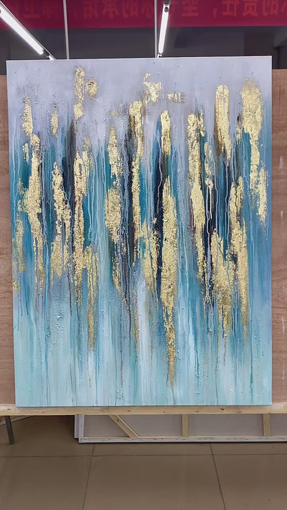 Resplendent - Extra large Abstract Blue and Gold Painting on Canvas