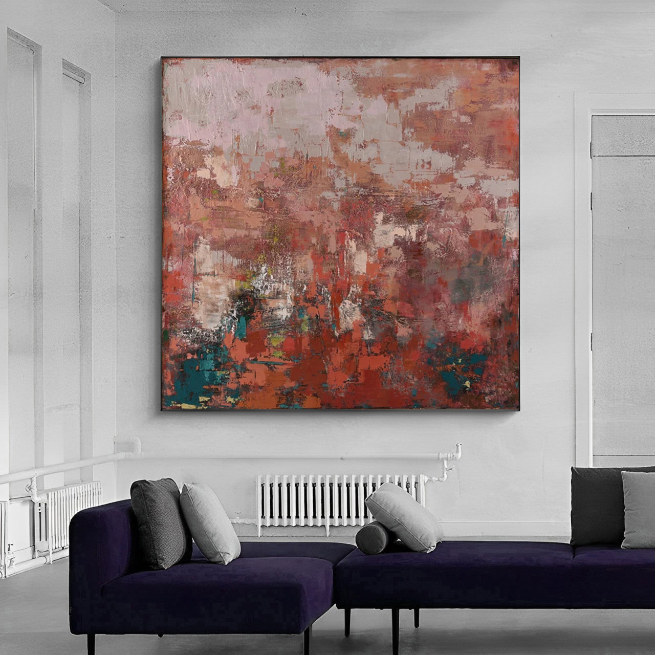 red canvas painting abstract , red abstract acrylic painting, Noho Art Gallery