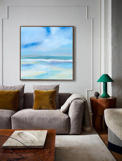 Shore - Large Blue Sunset Ocean Painting on Canvas