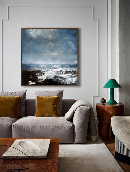 Coast - White and Blue Deep Ocean Painting on Canvas