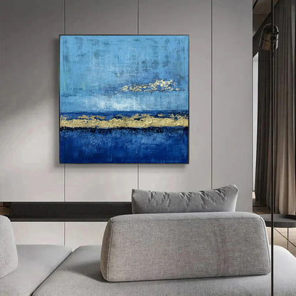 royal blue and golden painting, blue and gold abstract painting, Noho Art Gallery