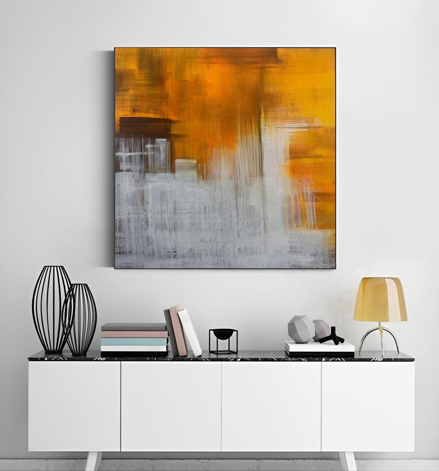 Fauve - Peinture moderne blanche et orange sur toile