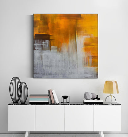 Fauve - Peinture moderne blanche et orange sur toile