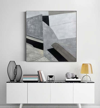 Contour - Modern Grey Abstract Geometric Painting on Canvas