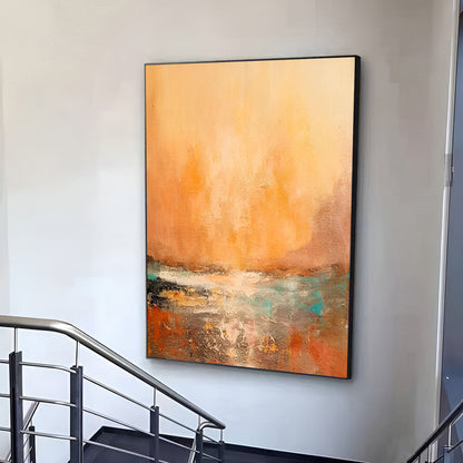 Sunny - Large Green and Orange Sunset Painting on Canvas