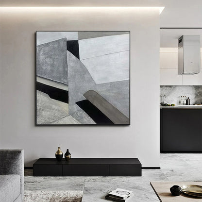 Contour - Modern Grey Abstract Geometric Painting on Canvas