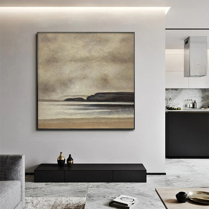 Shingle - Peinture abstraite moderne sur toile représentant un bord de mer