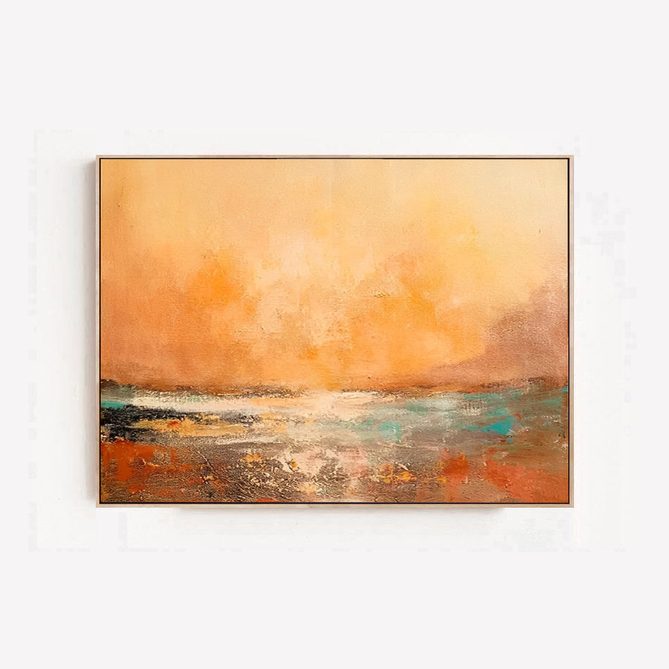 Sunny - Grand tableau sur toile représentant un coucher de soleil vert et orange