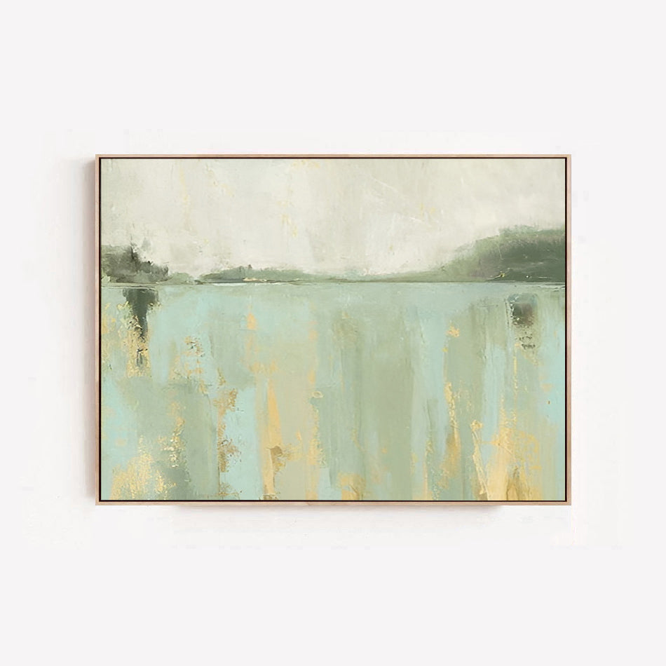 Brume - Large Green Landscape Painting on Canvas