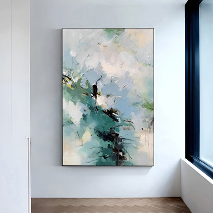 Inspire - Large White, Blue and Green Abstract Painting on Canvas