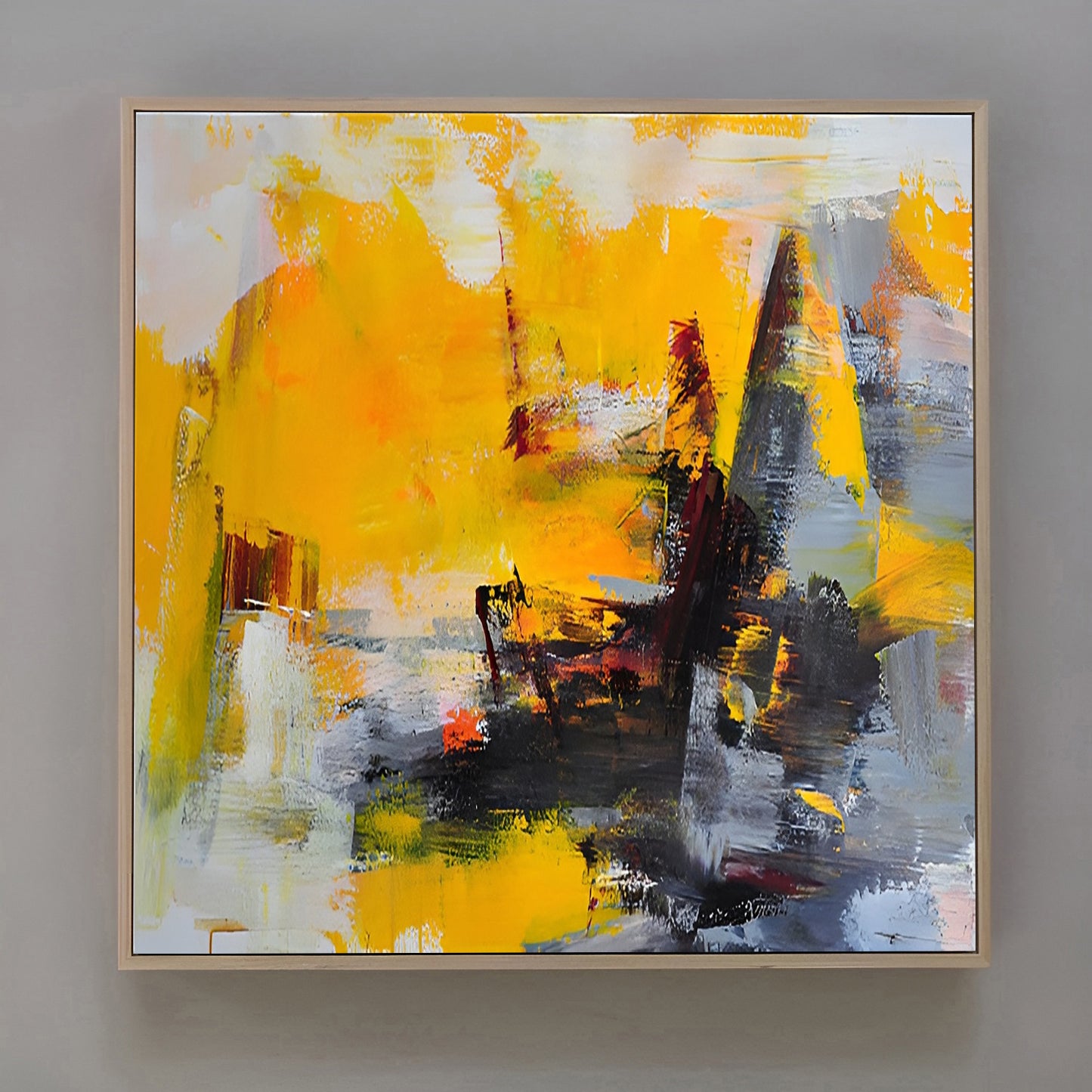 Patch - Colorful Abstract Grey and Yellow Painting on Canvas