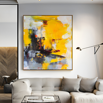 Patch - Colorful Abstract Grey and Yellow Painting on Canvas