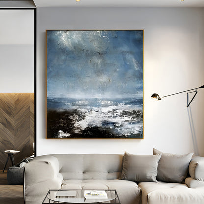 Coast - White and Blue Deep Ocean Painting on Canvas