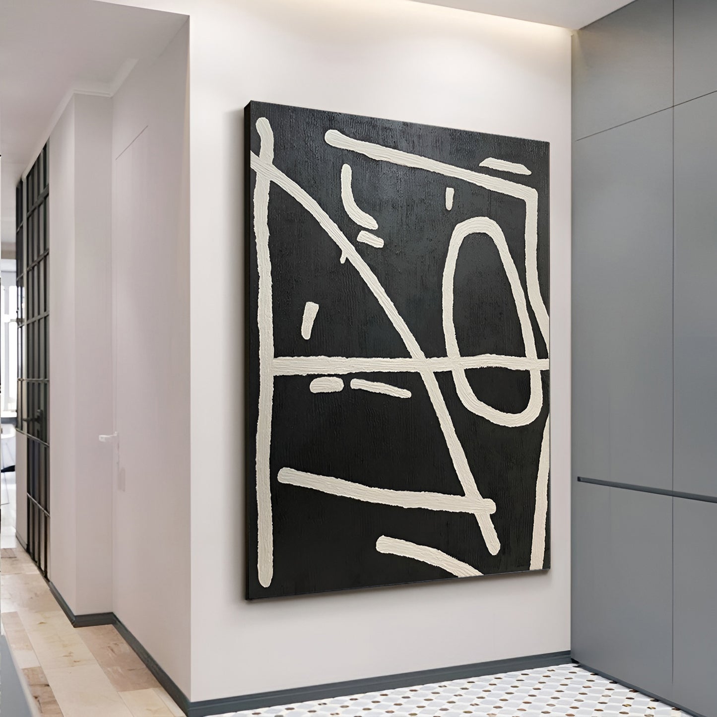 Mood - Large Black and White Abstract Geometric Painting on Canvas