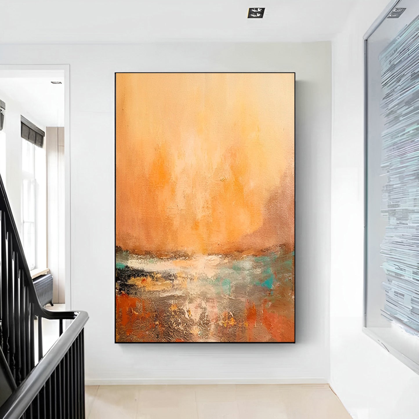 Sunny - Large Green and Orange Sunset Painting on Canvas