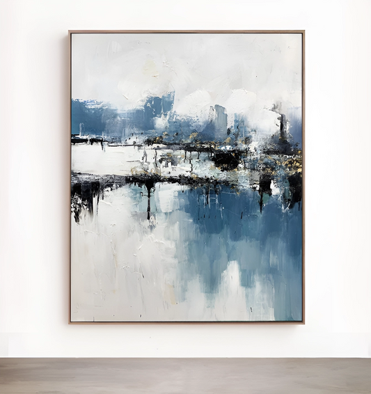 Nieble - Extra Large Abstract White and Blue Canvas Art