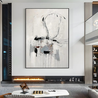 Ultra-modern - Modern Abstract Black and White Painting on Canvas