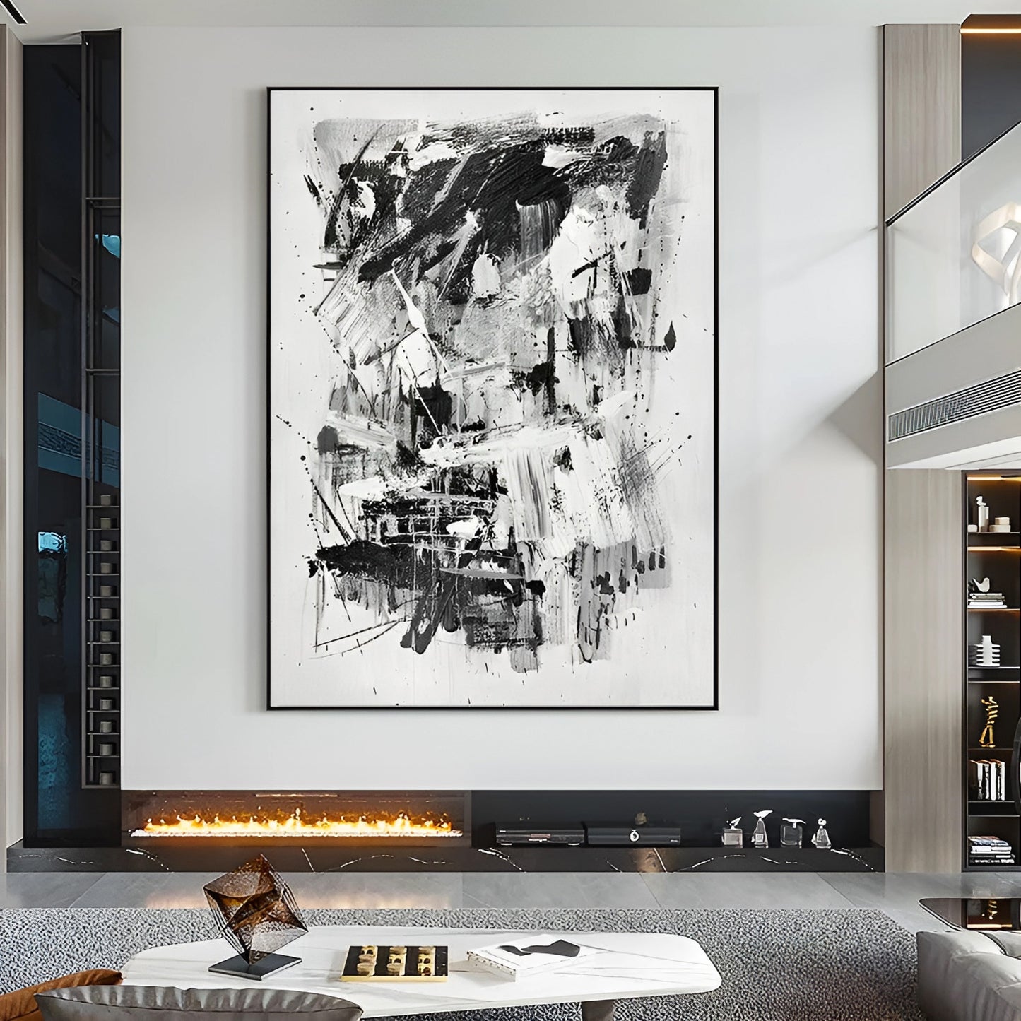 Extant - Extra Large Abstract Black and White Canvas Art