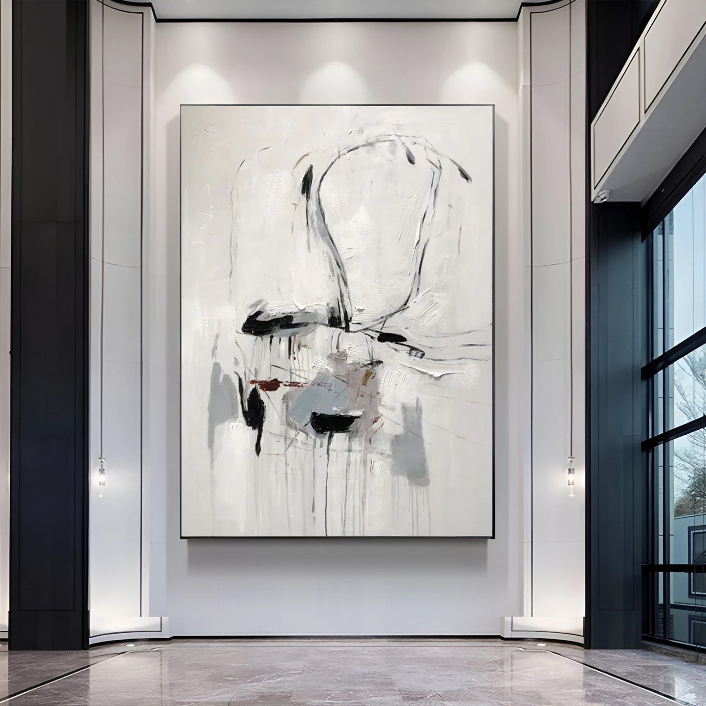 Ultra-modern - Modern Abstract Black and White Painting on Canvas