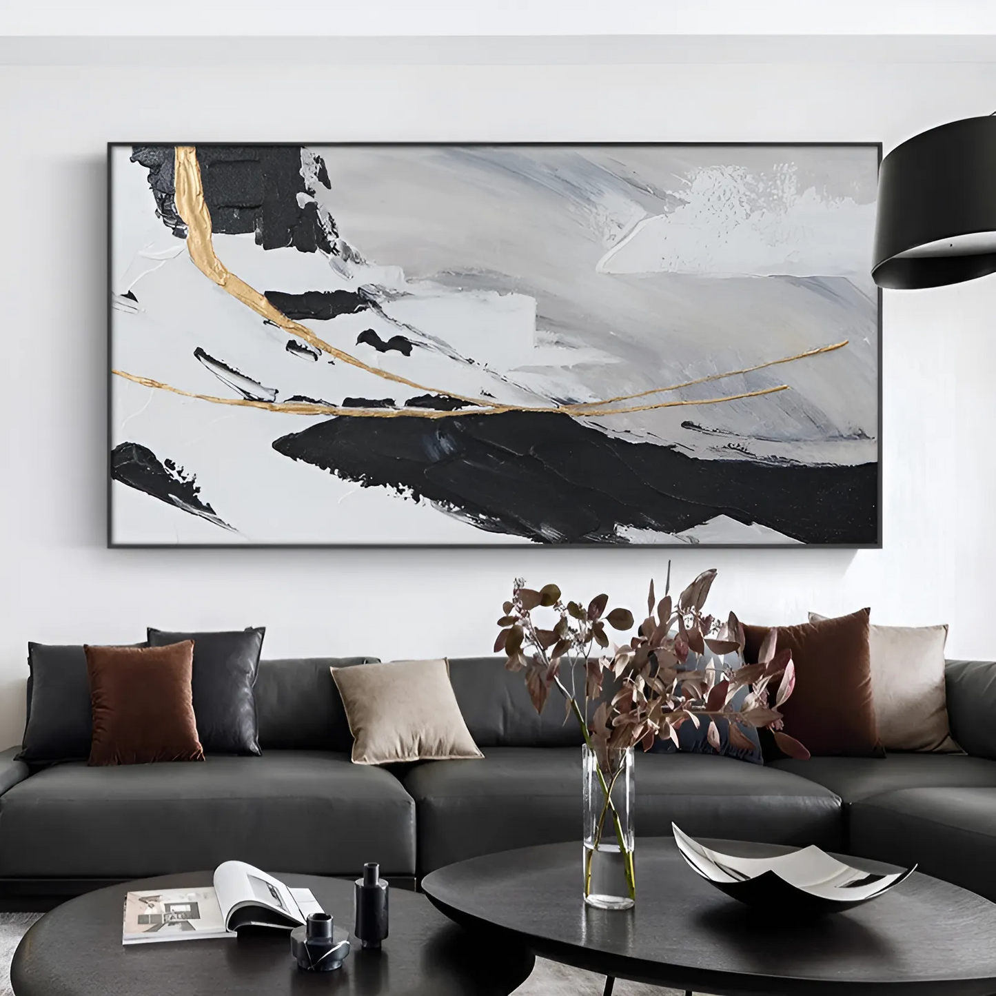 Concurrent - Extra large Black White Gold Wall Art Painting on Canvas