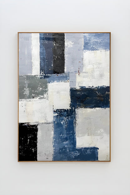 Chemain - Large Grey and Blue Abstract Painting on Canvas