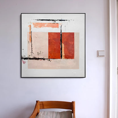 Monak - Abstract Beige and Red Painting on Canvas