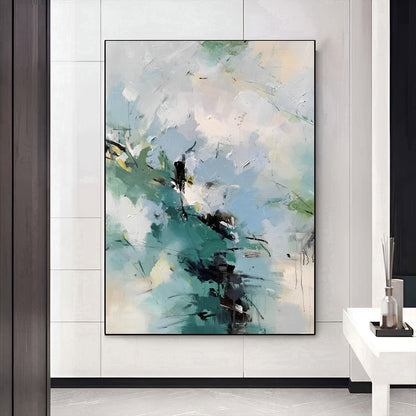 Inspire - Large White, Blue and Green Abstract Painting on Canvas