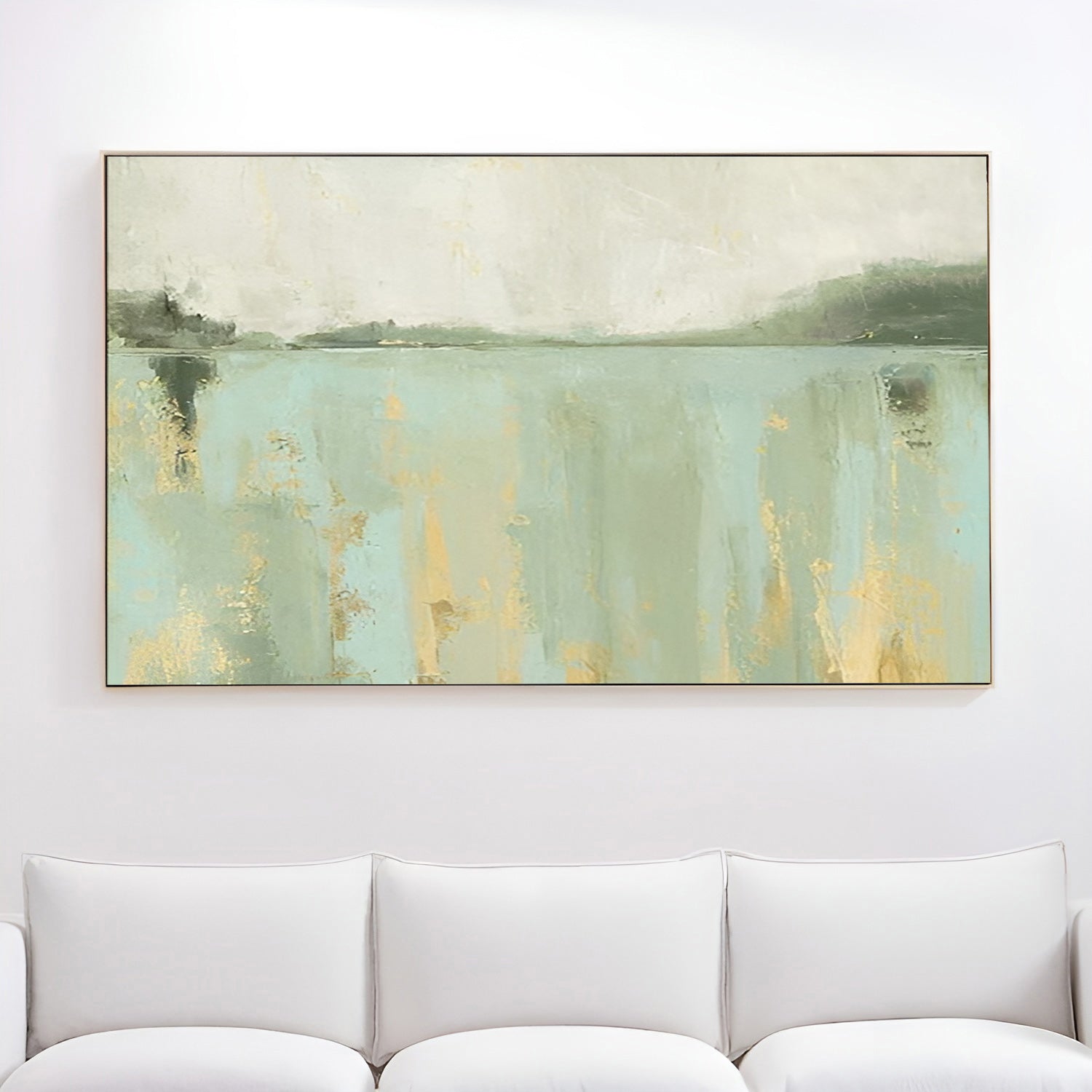 Green wall art landscape painting on canvas