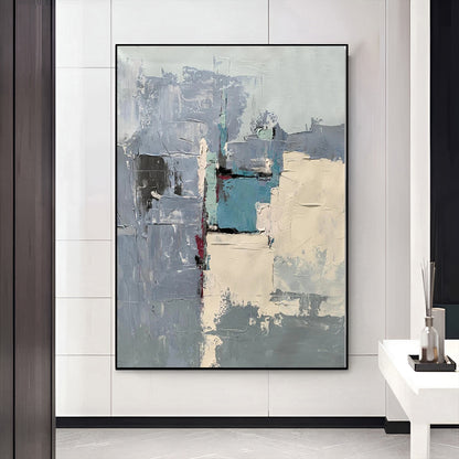 Abbi - Colorful Blue and Grey Wall Art Painting on Canvas