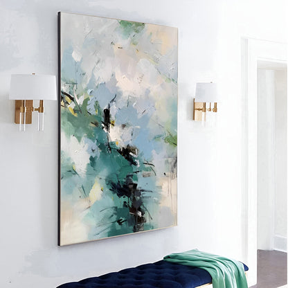 Inspire - Large White, Blue and Green Abstract Painting on Canvas