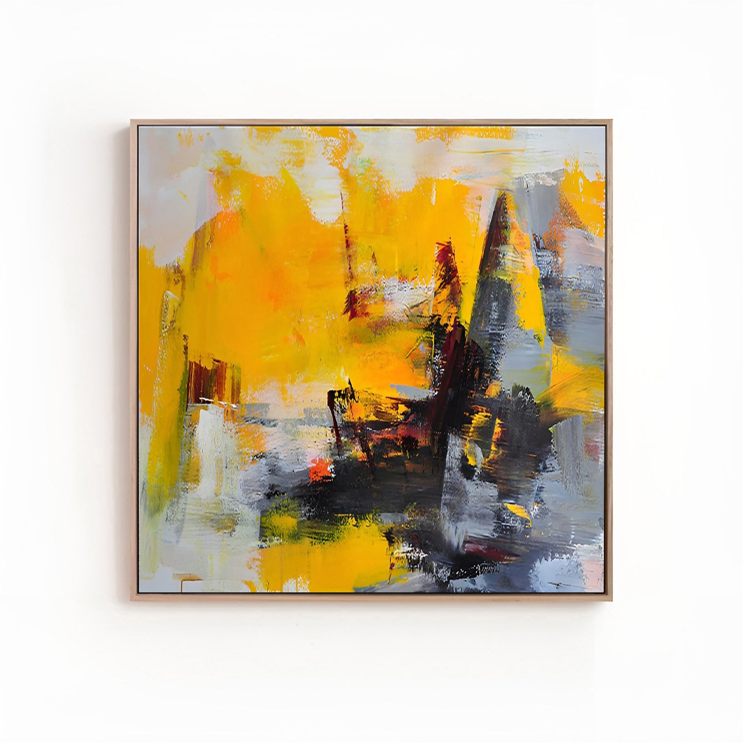 Patch - Colorful Abstract Grey and Yellow Painting on Canvas