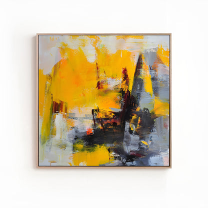 Patch - Colorful Abstract Grey and Yellow Painting on Canvas