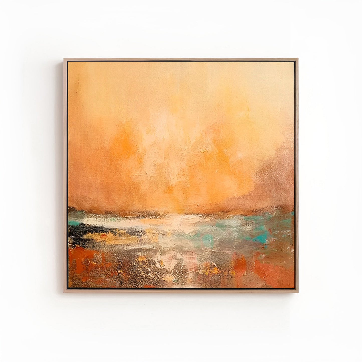 Sunny - Large Green and Orange Sunset Painting on Canvas