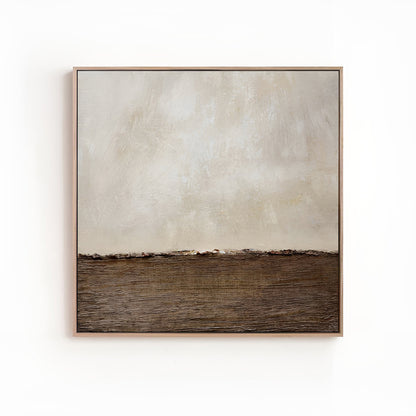 Abstract Beige and brown minimal art oil painting on canvas