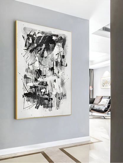 Extant - Large Abstract Black and White Canvas Painting