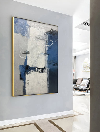 Compeer - Extra Large Abstract White Blue Grey Painting on Canvas