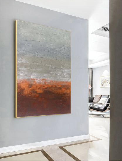 Red-Brick - Extra Large Abstract Grey and Orange Wall Art Painting