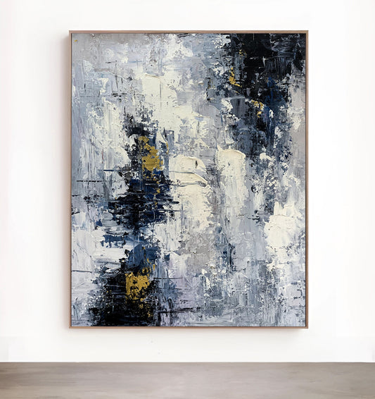 Modish - Extra Large Dark Blue and White Painting on Canvas