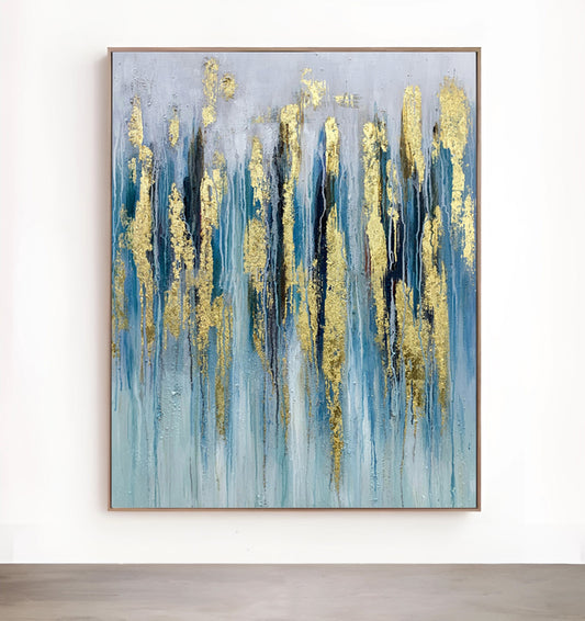 Resplendent - Extra large Abstract Blue and Gold Painting on Canvas