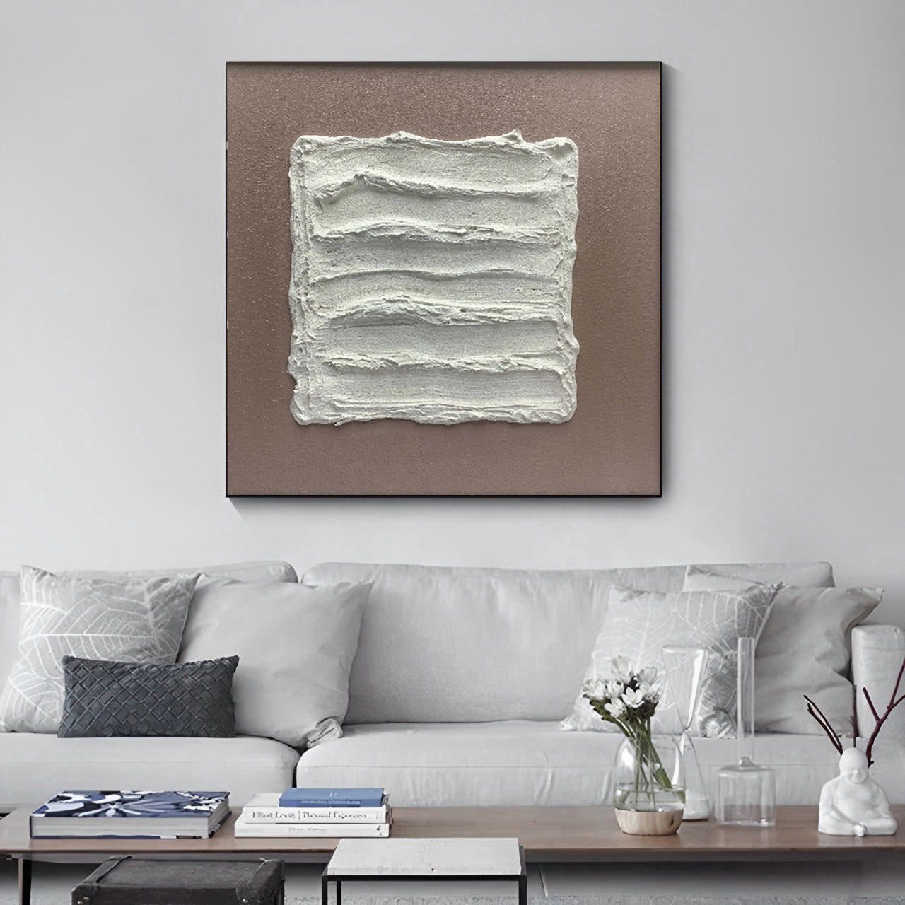 Modern 3D Textured White and Brown Wall Art Painting, textured oil painting on canvas, Noho Art Gallery