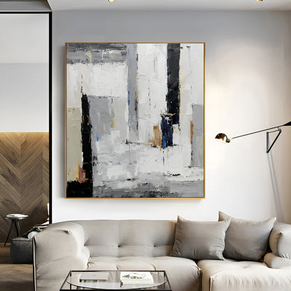 Mona - White, Black and Grey Wall Art Oil Painting on Canvas