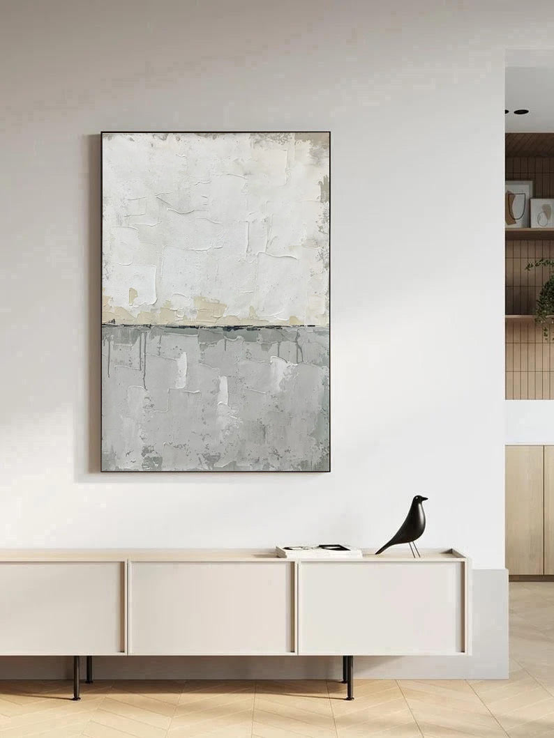 Monolit - Large White and Grey Wall Art Painting on Canvas