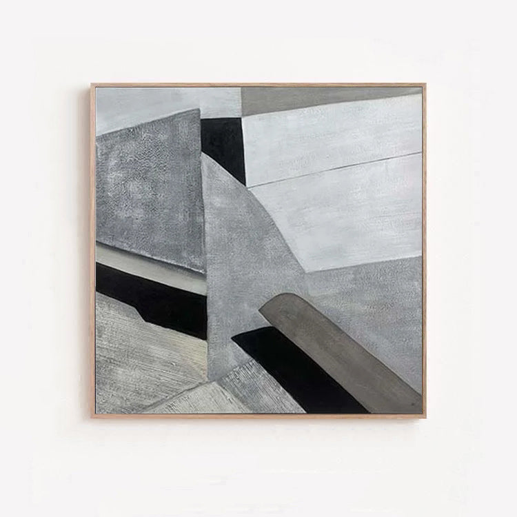 Contour - Modern Grey Abstract Geometric Painting on Canvas