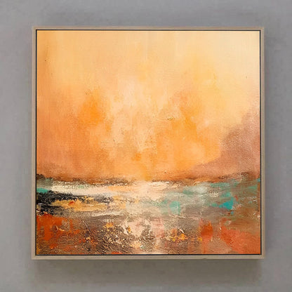 Sunny - Large Green and Orange Sunset Painting on Canvas